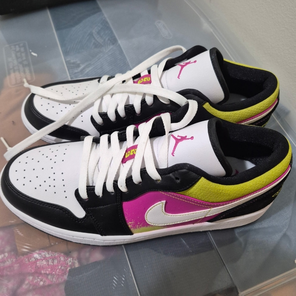 Nike Air Jordan 1 Low in White, Black, Pink, and Green